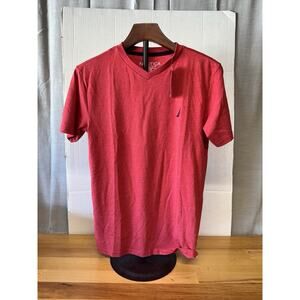 Nautica Boys Solid Carmine V-neck SS Logo T-Shirt Size LG 14/16